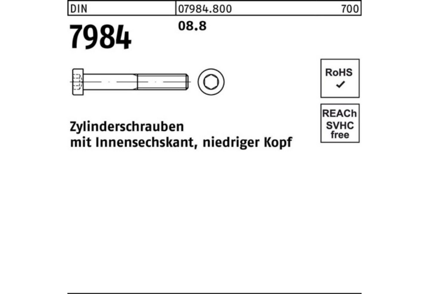 Reyher Zylinderschraube 100er Pack Zylinderschraube DIN 7984 Innen-6kt M20x 40 8.8 25 Stück D von Reyher