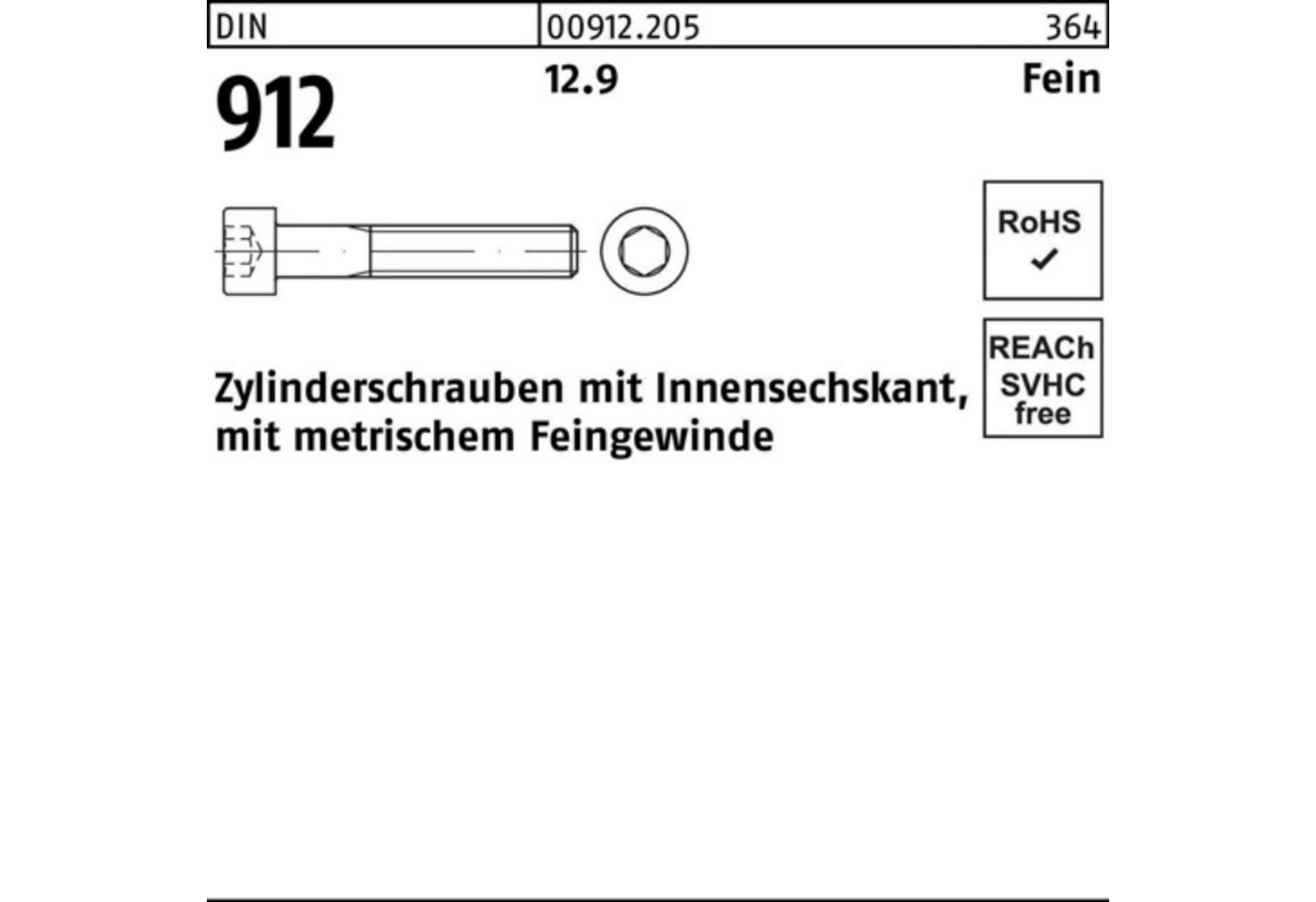 Reyher Zylinderschraube 100er Pack Zylinderschraube DIN 912 Innen-6kt M16x1,5x 35 12.9 50 Stü von Reyher