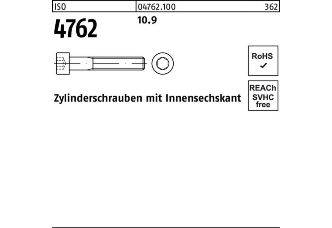 Reyher Zylinderschraube 100er Pack Zylinderschraube ISO 4762 Innen-6kt M10x 180 10.9 50 Stück von Reyher