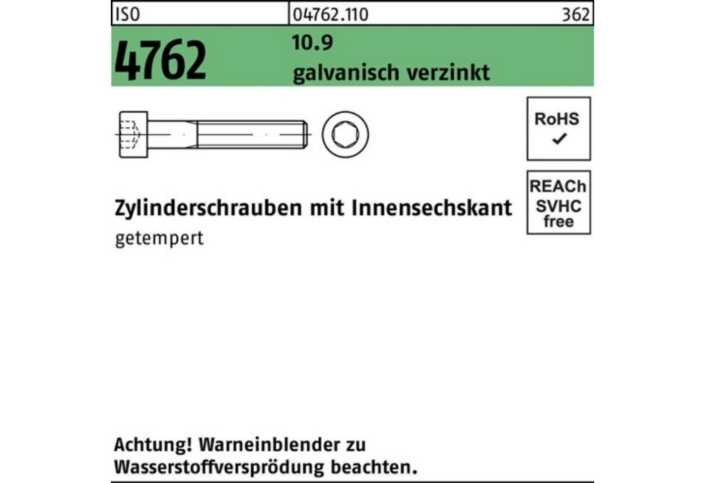 Reyher Zylinderschraube 100er Pack Zylinderschraube ISO 4762 Innen-6kt M14x55 10.9 galv.verz. von Reyher