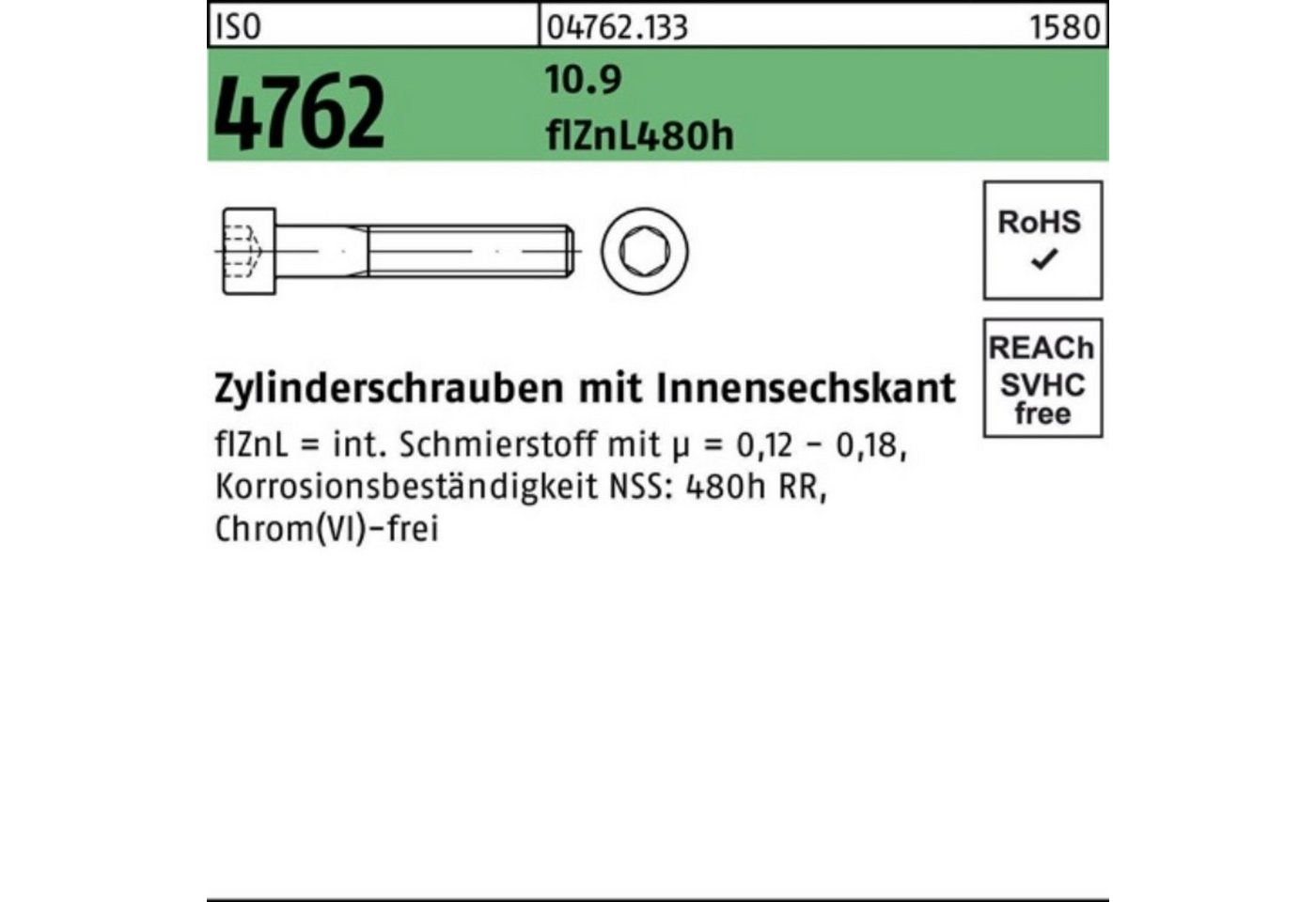 Reyher Zylinderschraube 100er Pack Zylinderschraube ISO 4762 Innen-6kt M24x100 10.9 zinklamell von Reyher