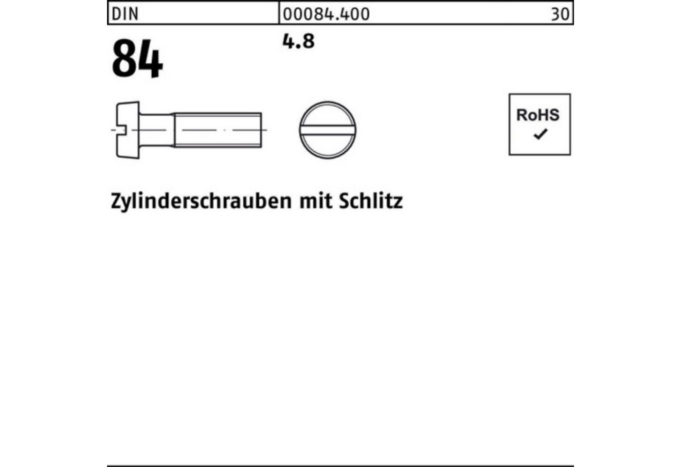 Reyher Zylinderschraube 2000er Pack Zylinderschraube DIN 84/ISO 1207 Schlitz M3x 10 4.8 2000 S von Reyher
