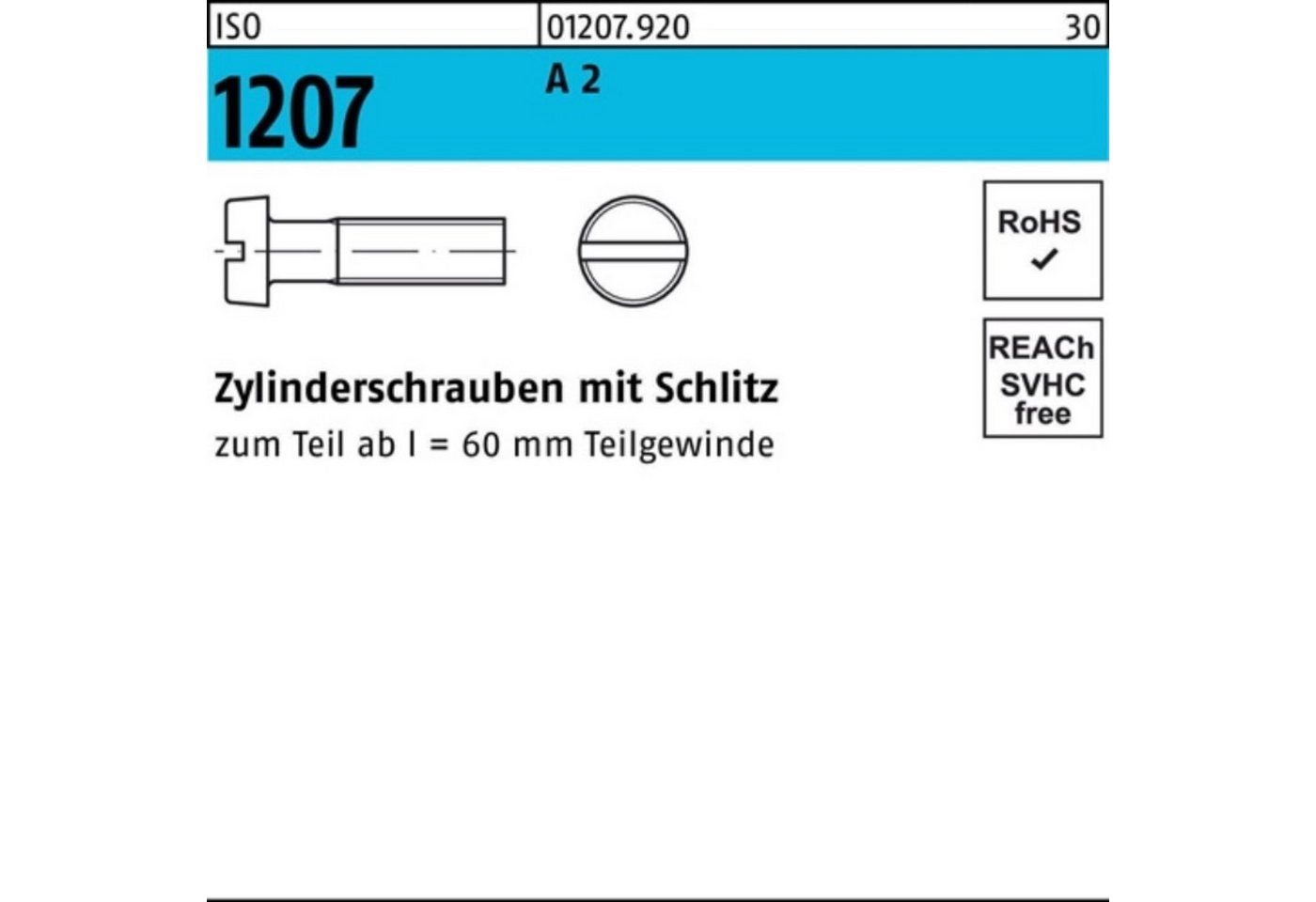 Reyher Zylinderschraube 500er Pack Zylinderschraube ISO 1207 Schlitz M5x 30 A 2 500 Stück ISO von Reyher