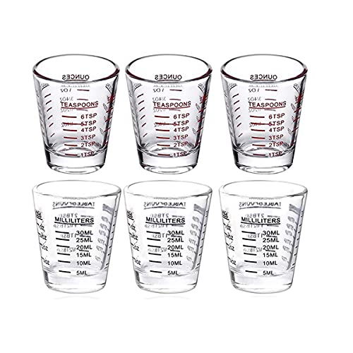Reykentu 6 x Messbecher, Espresso-Schnapsglas, flüssig, schweres Glas, Weinglas, 26 Messungen, 2 ml, 30 ml von Reykentu