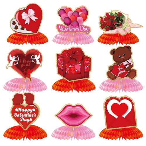 Reykentu 9 Stück Vintage-Papier in 3D-Form für den Valentinstag, Herzform, Tischdekoration zum Valentinstag, zum Hochzeitstag von Reykentu