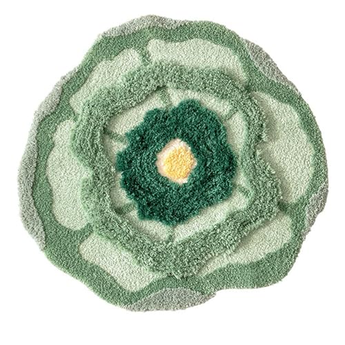 Reyox 3D Moos Teppich für Schlafzimmer Badezimmer Heimdekoration, rutschfest Weicher Absorbierende Badezimmerteppich Grüne Blume 100 x 100 cm von Reyox