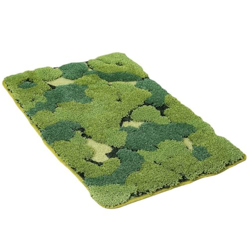 Reyox 3D Moos Teppich für Schlafzimmer Badezimmer Heimdekoration, rutschfest Weicher Absorbierende Badezimmerteppich Grünes Moos 17 50 x 80 cm von Reyox
