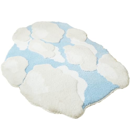 Reyox 3D Moos Teppich für Schlafzimmer Badezimmer Heimdekoration, rutschfest Weicher Absorbierende Badezimmerteppich Weiße Wolken 1 80 x 130 cm von Reyox