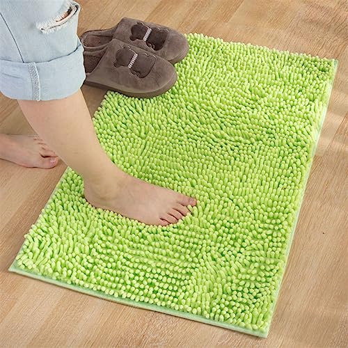 Reyox Badematte Hochflor Chenille rutschfest Vorleger Waschbar Badteppich Badezimmer Wasserabsorbierenden Apfelgrün 30 x 50 cm von Reyox