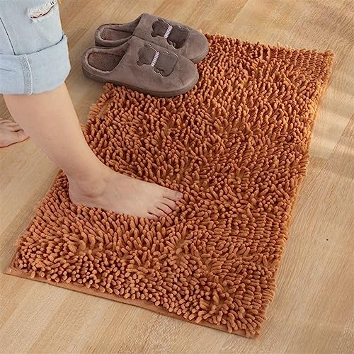 Reyox Badematte Hochflor Chenille rutschfest Vorleger Waschbar Badteppich Badezimmer Wasserabsorbierenden Braun 80 x 120 cm von Reyox