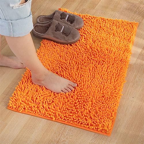 Reyox Badematte Hochflor Chenille rutschfest Vorleger Waschbar Badteppich Badezimmer Wasserabsorbierenden Orange 60 x 90 cm von Reyox