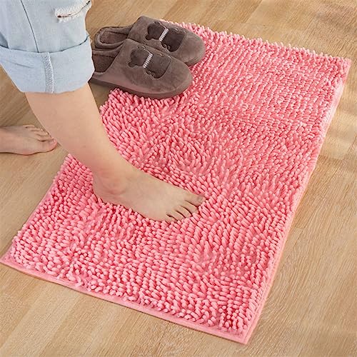 Reyox Badematte Hochflor Chenille rutschfest Vorleger Waschbar Badteppich Badezimmer Wasserabsorbierenden Rosa 60 x 90 cm von Reyox