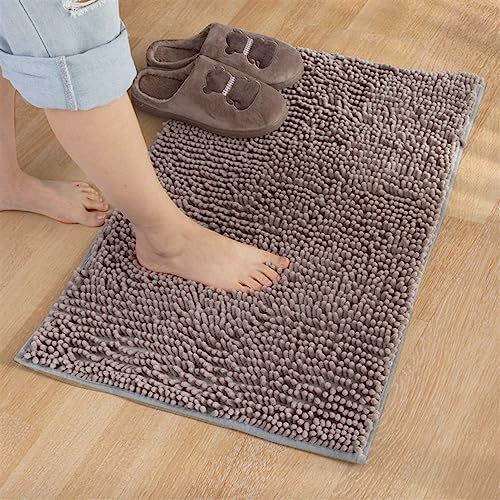 Reyox Badematte Hochflor Chenille rutschfest Vorleger Waschbar Badteppich Badezimmer Wasserabsorbierenden Silber Grau 30 x 50 cm von Reyox