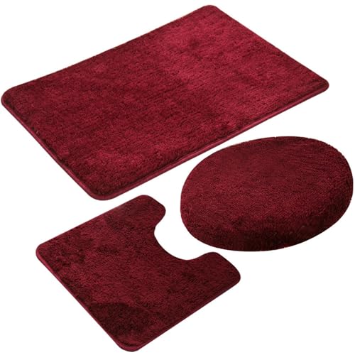 Reyox Badematten rutschfest, Weiche Mikrofaser Badvorleger Waschbar, Badezimmerteppich WC Vorleger Weinrot Set 3 Teilig Reyox Badematten rutschfest, Weiche Mikrofaser Badvorleger Waschbar, Badezimmerteppich WC Vorleger Weinrot Set 3 Teilig von Reyox