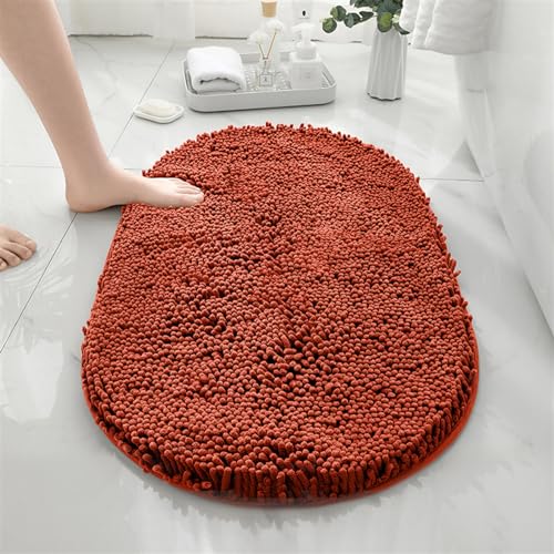 Reyox Badezimmerteppich Oval, Chenille Badematte rutschfest, Weicher Badvorleger, Mikrofaser Absorbent Badteppich für Badezimmer Dunkelorange 50x80cm von Reyox