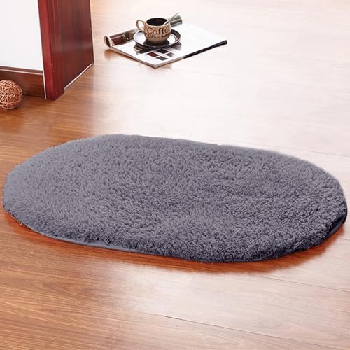 Reyox Badezimmerteppich Oval, Flauschig Badematte rutschfest, Weicher Absorbent Teppich für Badezimmer Wohnzimmer Schlafzimmer Dunkelgrau 40x60cm von Reyox