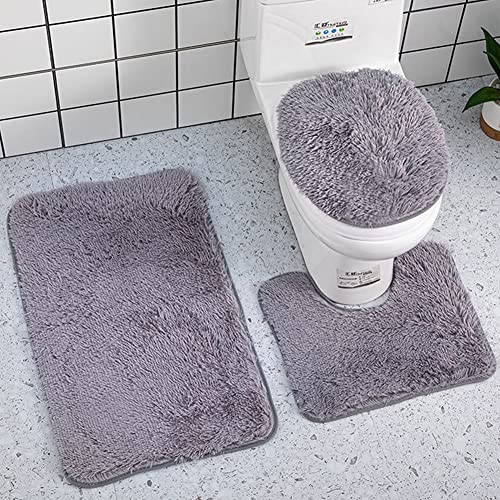 Reyox Badvorleger Set 3 Teilig, Weiche Hochflor Badematte rutschfest, Mikrofaser Flauschig Badteppich für Toilett WC Badezimmer Grau 3 STK von Reyox