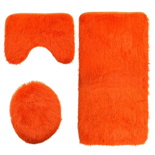 Reyox Badvorleger Set 3 Teilig, Weiche Hochflor Badematte rutschfest, Mikrofaser Flauschig Badteppich für Toilett WC Badezimmer Orange 3 STK von Reyox