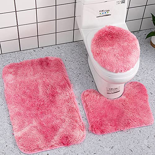 Reyox Badvorleger Set 3 Teilig, Weiche Hochflor Badematte rutschfest, Mikrofaser Flauschig Badteppich für Toilett WC Badezimmer Tie Dye Rosa 3 STK von Reyox