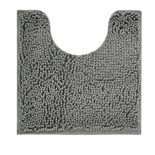 Reyox Chenille Badematte mit WC Ausschnitt, rutschfest Waschbar Badezimmerteppich, Weicher Absorbierende WC Vorleger, Toilettenteppich in U-Form Silber von Reyox