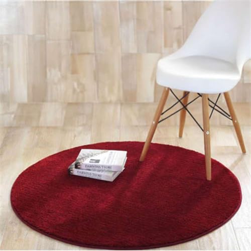 Reyox Flauschiger Kurzflor Uni Teppich Rund, Anti-Rutsch Waschbar Bodenmatte für Wohnzimmer Schlafzimmer Esszimmer Kinderzimmer Weinrot 90 cm von Reyox