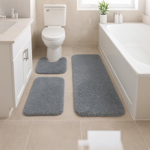 Reyox Luxuriöses 3 Teiliges Badezimmerteppich Set, mit Dicker Plüsch Badematte, Rutschfestem U Förmigem Toilettenmatte, Dunkelgrau, 40x60cm + 40x80cm + U 38x40cm Reyox Luxuriöses 3 Teiliges Badezimmerteppich Set, mit Dicker Plüsch Badematte, Rutschfestem U Förmigem Toilettenmatte, Dunkelgrau, 40x60cm + 40x80cm + U 38x40cm von Reyox