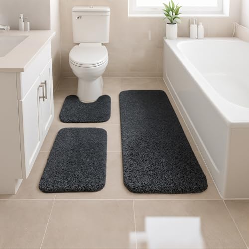 Reyox Luxuriöses 3 Teiliges Badezimmerteppich Set, mit Dicker Plüsch Badematte, Rutschfestem U Förmigem Toilettenmatte, Schwarz, 40x60cm + 40x80cm + U 38x40cm Reyox Luxuriöses 3 Teiliges Badezimmerteppich Set, mit Dicker Plüsch Badematte, Rutschfestem U Förmigem Toilettenmatte, Schwarz, 40x60cm + 40x80cm + U 38x40cm von Reyox