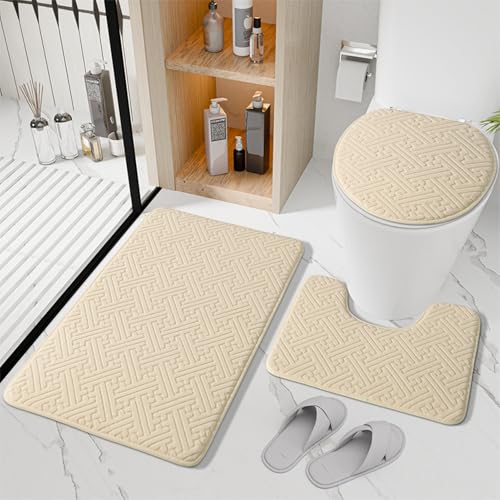 Reyox Saugfähiges 3 Teiliges Badezimmerteppich Set, Flauschige Kurzflorigem Toilettenmatte, Rutschfester U Förmiger Badteppich, Beige, 50x80cm + U 50x40cm + Deckel 38x42cm Reyox Saugfähiges 3 Teiliges Badezimmerteppich Set, Flauschige Kurzflorigem Toilettenmatte, Rutschfester U Förmiger Badteppich, Beige, 50x80cm + U 50x40cm + Deckel 38x42cm von Reyox