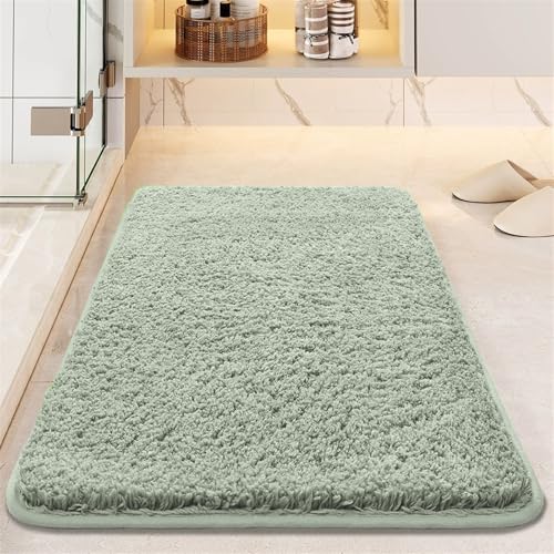Reyox Shaggy Badezimmerteppich Saugfähig, rutschfest Dicke Badematte für Dusche, Waschbarer Heimdekor Fußmatte, Grün, 50x80cm von Reyox