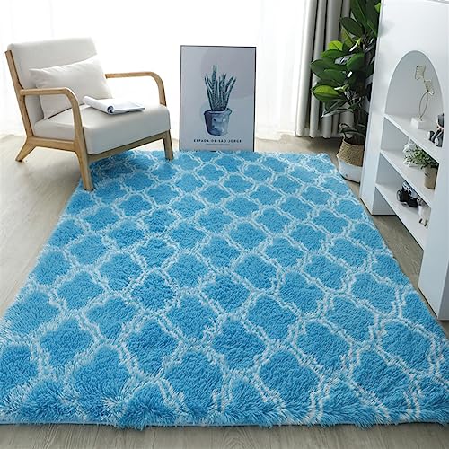 Reyox Shaggy Teppich Hochflor Langflor, Teppiche Modern rutschfest Pflegeleicht für Wohnzimmer Schlafzimmer Bettvorleger Geometrisch Blau 100 x 160 cm von Reyox