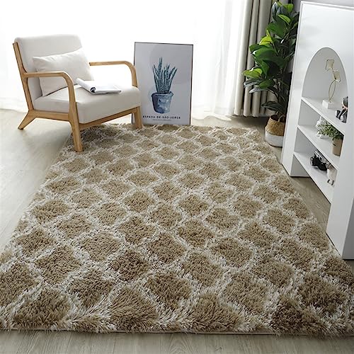 Reyox Shaggy Teppich Hochflor Langflor, Teppiche Modern rutschfest Pflegeleicht für Wohnzimmer Schlafzimmer Bettvorleger Geometrisch Kamel 50 x 80 cm von Reyox