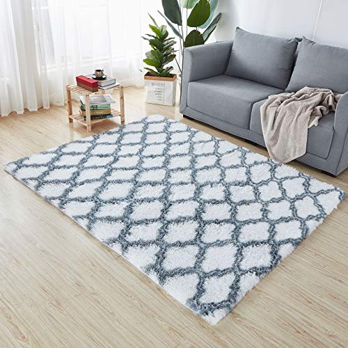 Reyox Shaggy Teppich Hochflor Langflor, Teppiche Modern rutschfest Pflegeleicht für Wohnzimmer Schlafzimmer Bettvorleger Geometrisch Weiß 160 x 230 cm von Reyox