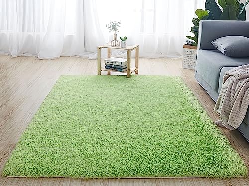 Reyox Shaggy Teppich Hochflor Langflor, Teppiche Uni Farben rutschfest Pflegeleicht für Wohnzimmer Schlafzimmer Bettvorleger Apfelgrün 50 x 80 cm von Reyox