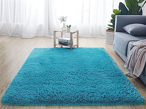 Reyox Shaggy Teppich Hochflor Langflor, Teppiche Uni Farben rutschfest Pflegeleicht für Wohnzimmer Schlafzimmer Bettvorleger Himmelblau 80 x 120 cm von Reyox