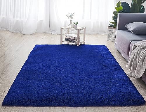 Reyox Shaggy Teppich Hochflor Langflor, Teppiche Uni Farben rutschfest Pflegeleicht für Wohnzimmer Schlafzimmer Bettvorleger Königsblau 160 x 200 cm von Reyox