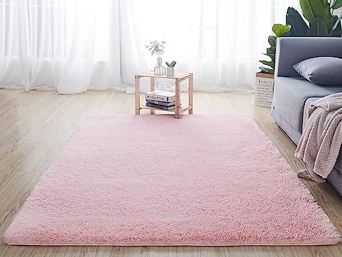 Reyox Shaggy Teppich Hochflor Langflor, Teppiche Uni Farben rutschfest Pflegeleicht für Wohnzimmer Schlafzimmer Bettvorleger Rosa 50 x 80 cm von Reyox