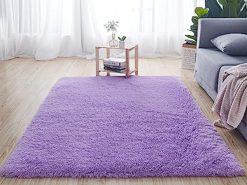 Reyox Shaggy Teppich Hochflor Langflor, Teppiche Uni Farben rutschfest Pflegeleicht für Wohnzimmer Schlafzimmer Bettvorleger Violett 80 x 120 cm von Reyox