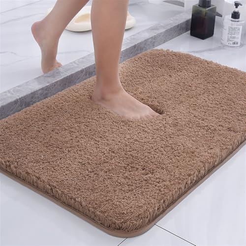 Reyox Superweiche Saugfähige Badematte, Dicke Badezimmerteppiche für Dusche, Fußmatte rutschfest und Schnelltrocknend, Braun, 45x70cm von Reyox