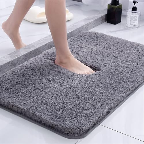 Reyox Superweiche Saugfähige Badematte, Dicke Badezimmerteppiche für Dusche, Fußmatte rutschfest und Schnelltrocknend, Dunkelgrau, 50x180cm von Reyox