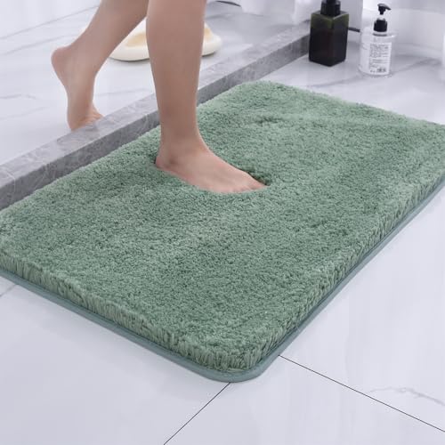 Reyox Superweiche Saugfähige Badematte, Dicke Badezimmerteppiche für Dusche, Fußmatte rutschfest und Schnelltrocknend, Grün, 60x90cm von Reyox