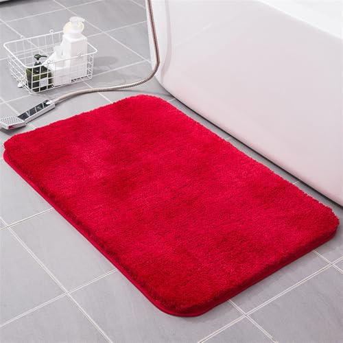 Reyox Superweiche Saugfähige Badematte, Dicke Badezimmerteppiche für Dusche, Fußmatte rutschfest und Schnelltrocknend, Rot, 50x180cm von Reyox