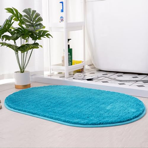 Reyox Teppich Oval Hochflor Einfarbiges Flauschig Weich rutschfest für Wohnzimmer Schlafzimmer Küche Badezimmer Blau 50x120cm von Reyox