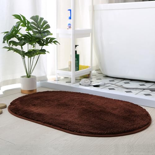 Reyox Teppich Oval Hochflor Einfarbiges Flauschig Weich rutschfest für Wohnzimmer Schlafzimmer Küche Badezimmer Braun 60x160cm von Reyox