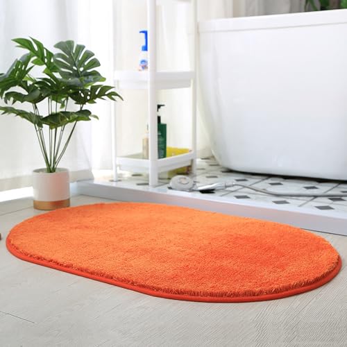 Reyox Teppich Oval Hochflor Einfarbiges Flauschig Weich rutschfest für Wohnzimmer Schlafzimmer Küche Badezimmer Orange 120x160cm von Reyox