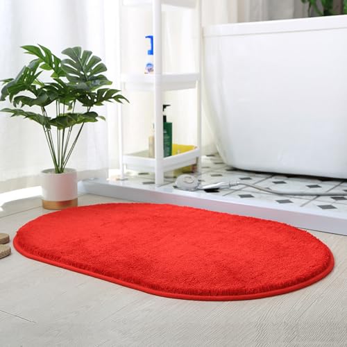 Reyox Teppich Oval Hochflor Einfarbiges Flauschig Weich rutschfest für Wohnzimmer Schlafzimmer Küche Badezimmer Rot 100x160cm von Reyox