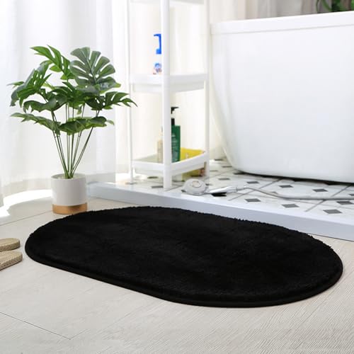 Reyox Teppich Oval Hochflor Einfarbiges Flauschig Weich rutschfest für Wohnzimmer Schlafzimmer Küche Badezimmer Schwarz 160x250cm von Reyox