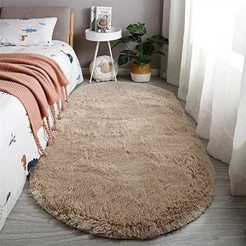 Reyox Teppich Oval Hochflor Shaggy rutschfest Pflegeleicht, Flauschig Weich Langflor Teppich für Wohnzimmer Schlafzimmer Bettvorleger Hell Kamel 120 x 180 cm von Reyox