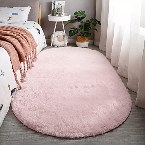 Reyox Teppich Oval Hochflor Shaggy rutschfest Pflegeleicht, Flauschig Weich Langflor Teppich für Wohnzimmer Schlafzimmer Bettvorleger Rosa 120 x 180 cm von Reyox