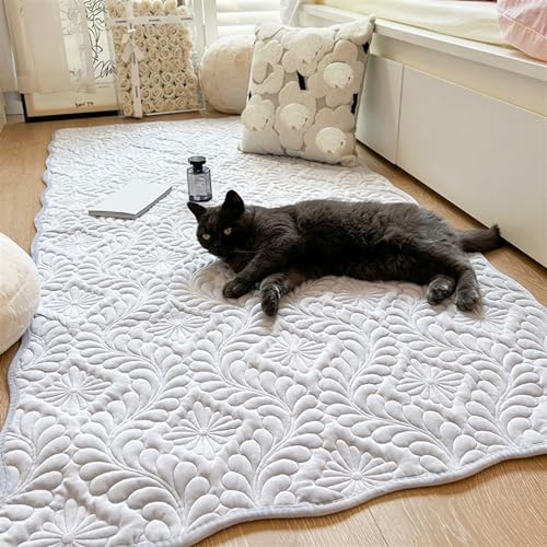 Reyox Teppich Waschbare Baumwolle, Teppiche Einfach Modern Deko für Wohnzimmer Schlafzimmer Kinderzimmer Blumen Hellgrau 70 x 150 cm von Reyox