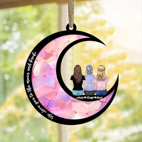 Personalisierte Mutter und Tochter auf dem Mondfenster hängen Suncatcher Ornament, benutzerdefinierte Name Mütter Tag Suncatcher Dekor, Mama Sun Catcher Geschenke von Reyrijf